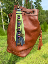 Load image into Gallery viewer, Handmade Leather Clip Tassel, Lime Green and Navy Blue
