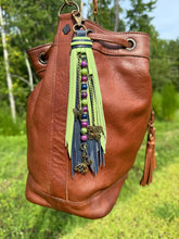 Load image into Gallery viewer, Handmade Leather Clip Tassel, Lime Green and Navy Blue
