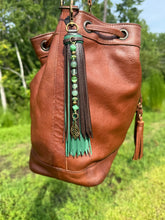 Load image into Gallery viewer, Handmade Leather Clip Tassel, Dark Brown and Forest Green
