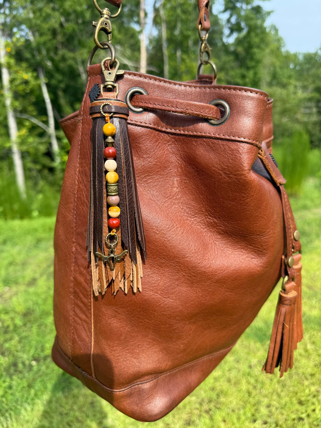 Handmade Leather Clip Tassel, Dark Brown and Light Brown