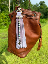 Load image into Gallery viewer, Handmade Leather Clip Tassel, Lavender and Purple Sparkle
