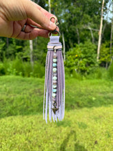 Load image into Gallery viewer, Handmade Leather Clip Tassel, Lavender and Purple Sparkle
