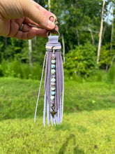 Load image into Gallery viewer, Handmade Leather Clip Tassel, Lavender and Purple Sparkle
