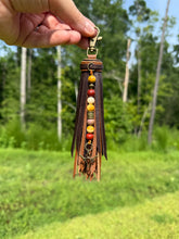 Load image into Gallery viewer, Handmade Leather Clip Tassel, Dark Brown and Light Brown
