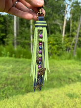 Load image into Gallery viewer, Handmade Leather Clip Tassel, Lime Green and Navy Blue
