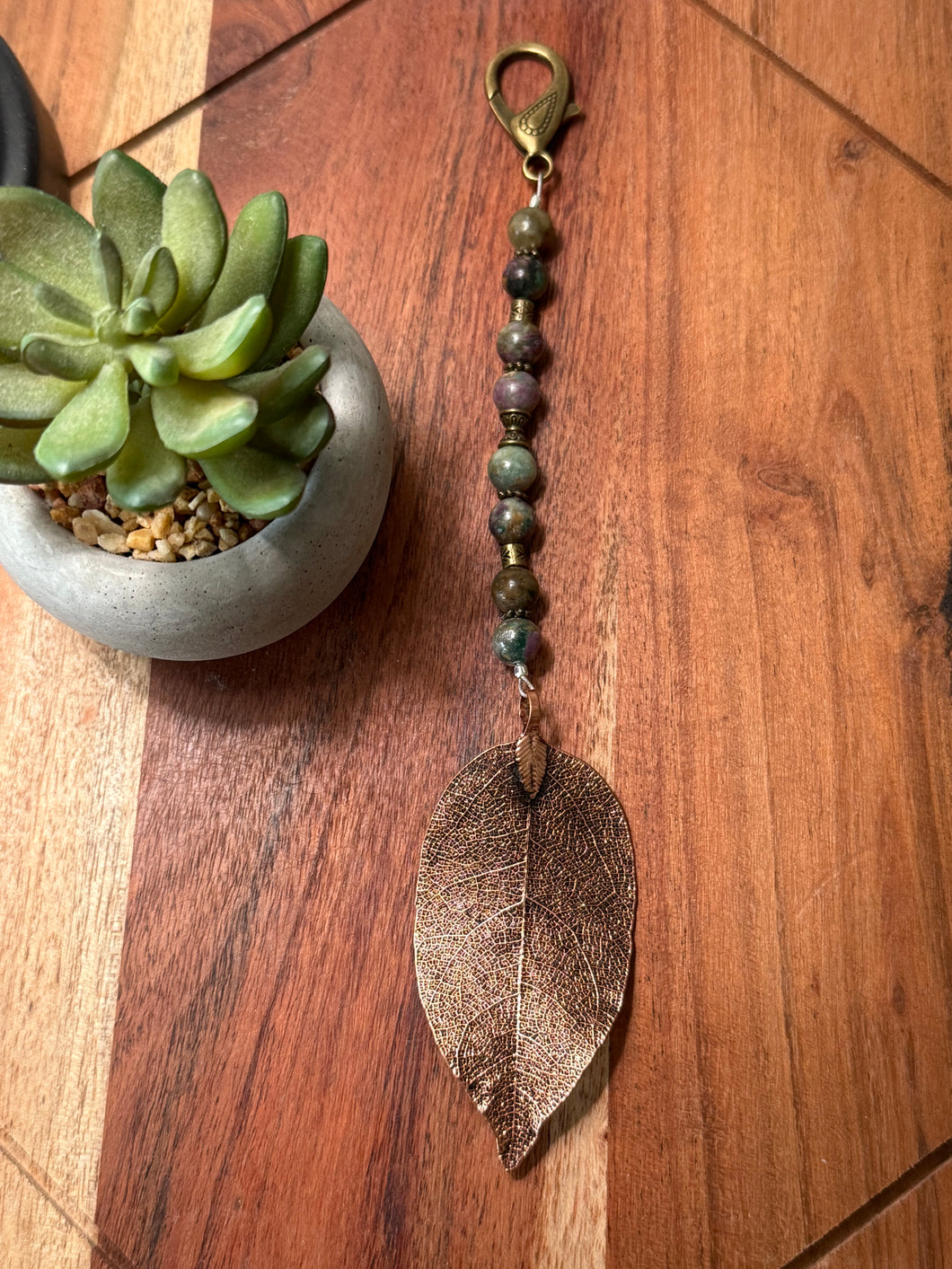 Handmade Bag Charm - Copper Leaf Pendant
