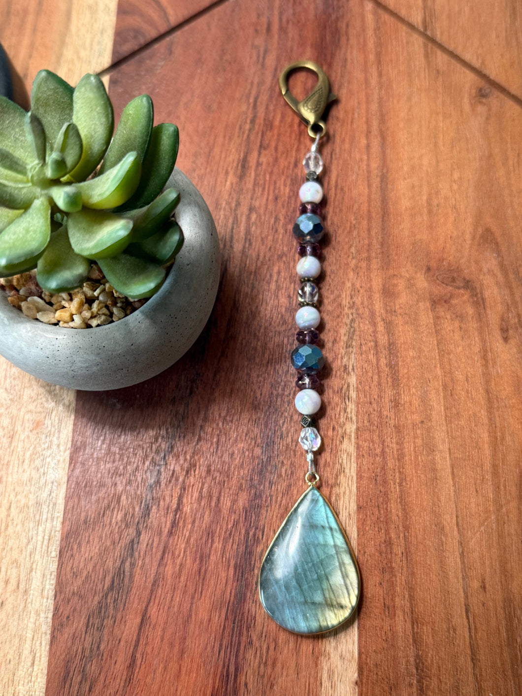 Handmade Bag Charm - Labradorite Stone Pendant