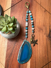 Load image into Gallery viewer, Handmade Bag Charm - Blue Agate Stone with Nautical Theme
