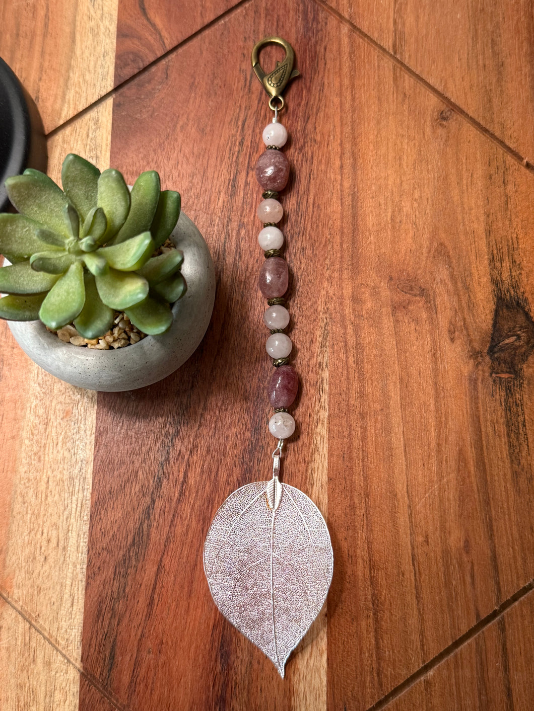 Handmade Bag Charm - Light Pink Leaf Pendant
