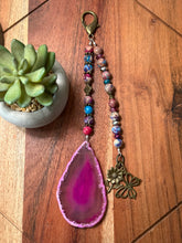 Load image into Gallery viewer, Handmade Bag Charm - Pink Agate Stone with Floral Theme
