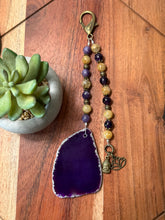 Load image into Gallery viewer, Handmade Bag Charm - Purple  Agate Stone with Lotus Theme
