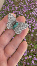 Load and play video in Gallery viewer, Hand-Stamped Sterling Silver Hubei Turquoise Butterfly Ring - Size 9
