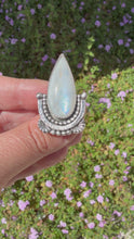 Load and play video in Gallery viewer, Handmade Rainbow Moonstone Sterling Silver  Ring - Size 8.75
