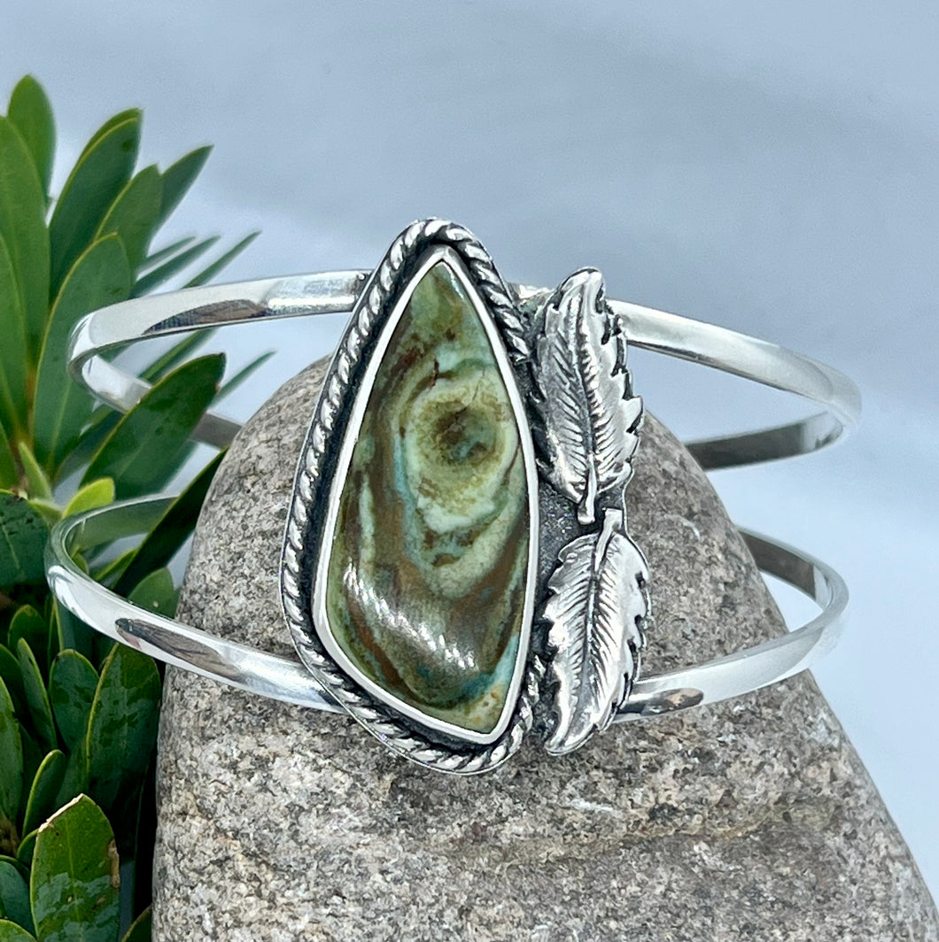 Sterling Silver Rare Vistaite Jasper Autumn Inspired Cuff Bracelet