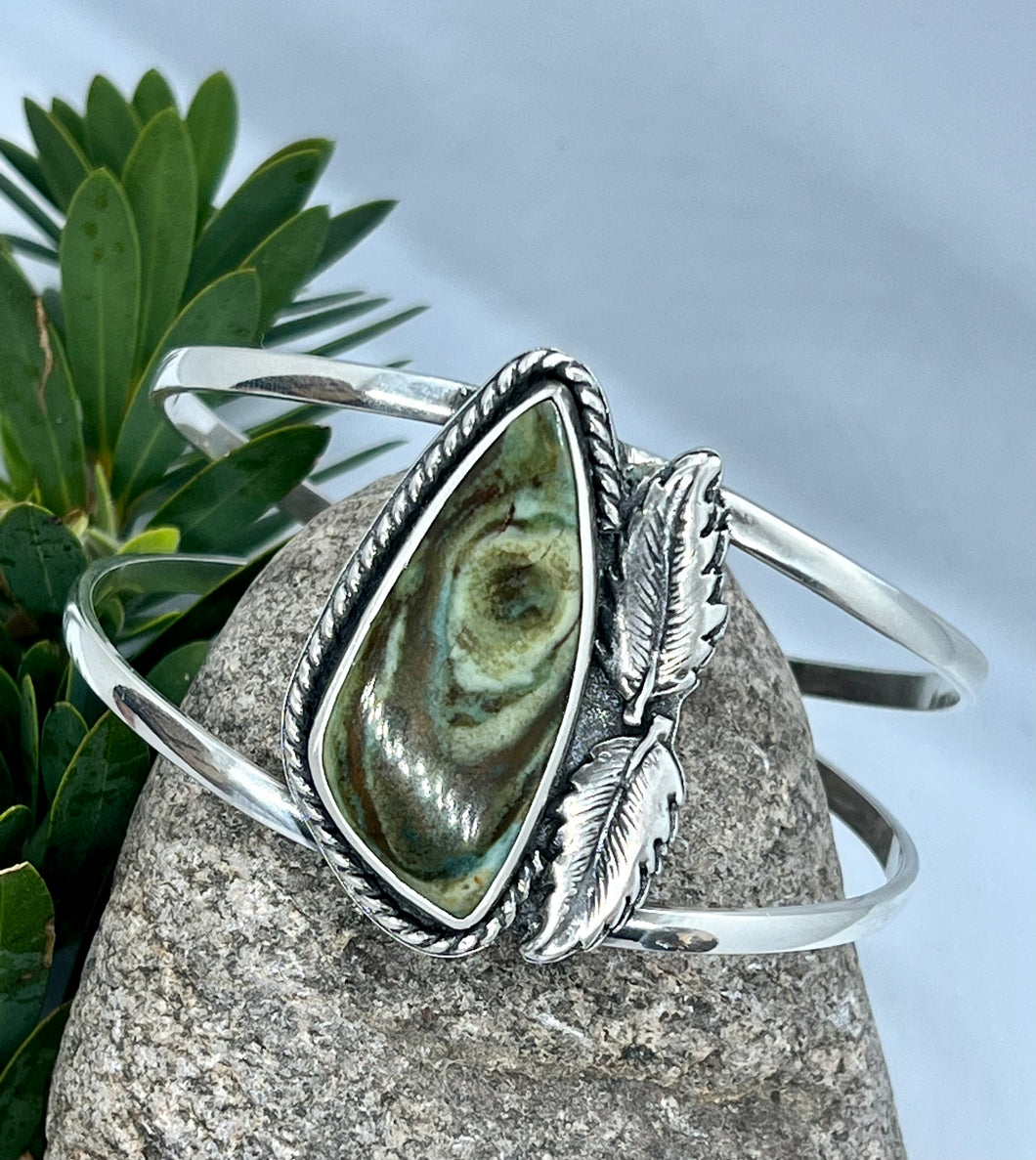 Falling Leaves - Sterling Silver Rare Vistaite Jasper Autumn Inspired Cuff Bracelet