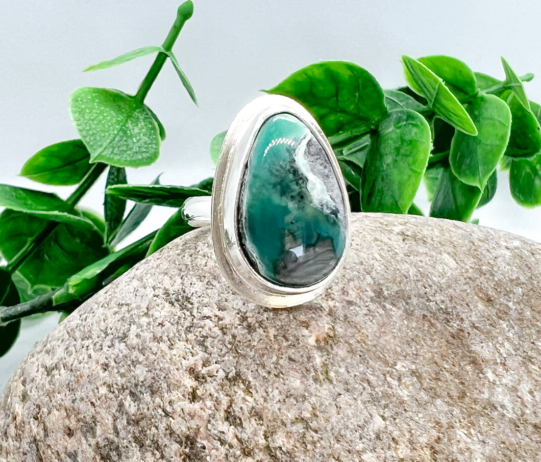 Handmade Sterling Silver Mystic Sage Turquoise and Variscite Ring - Size 5 1/4