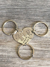 Load image into Gallery viewer, Stainless Steel Three Sisters Heart Puzzle Piece Key Chain Set
