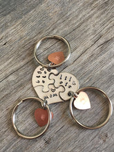 Load image into Gallery viewer, Gift For Mom, Gifts For Mom From Daughters, Mothers Day Gift, Personalized Mom Gift, Hand Stamped heart puzzle piece key chain set, mom
