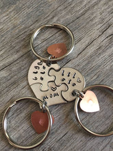 Load image into Gallery viewer, Gift For Mom, Gifts For Mom From Daughters, Mothers Day Gift, Personalized Mom Gift, Hand Stamped heart puzzle piece key chain set, mom
