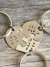 Load image into Gallery viewer, Stainless Steel Three Sisters Heart Puzzle Piece Key Chain Set
